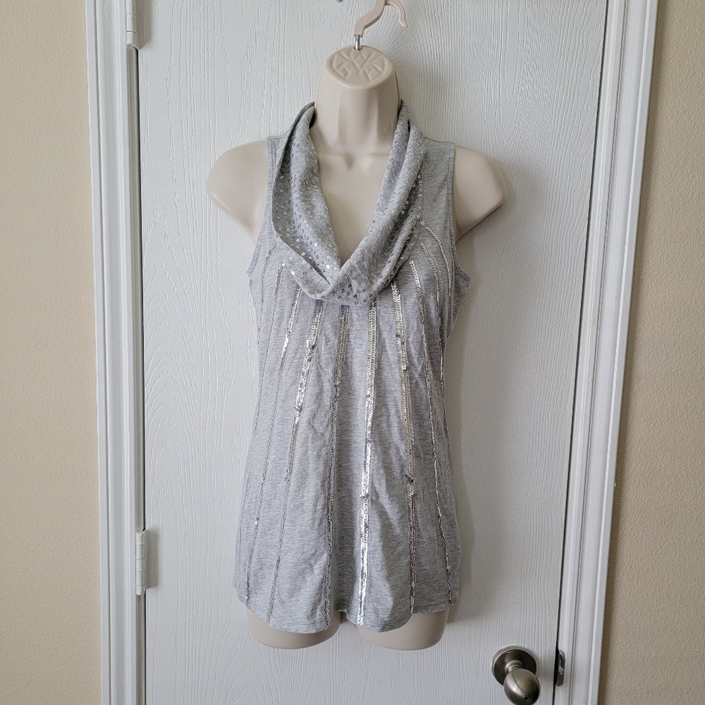 WHBM Sequined Cowl Neck Sleeveless Top